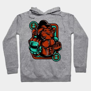 Kong Ape Gorilla Monkey Tan Teal Hoodie